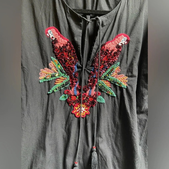 ZARA  BLACK EMBROIDERED SEQUIN PARROTS POPLIN JUMPSUIT ROMPER SZ S - Picture 9 of 14